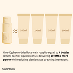 freeze-dried face wash equals four traditional cleansers reducing plastic waste