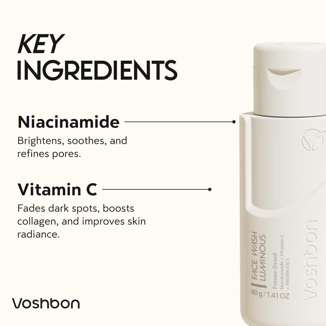 luminous freeze-dried facial cleanser key ingredients brightening skincare formula